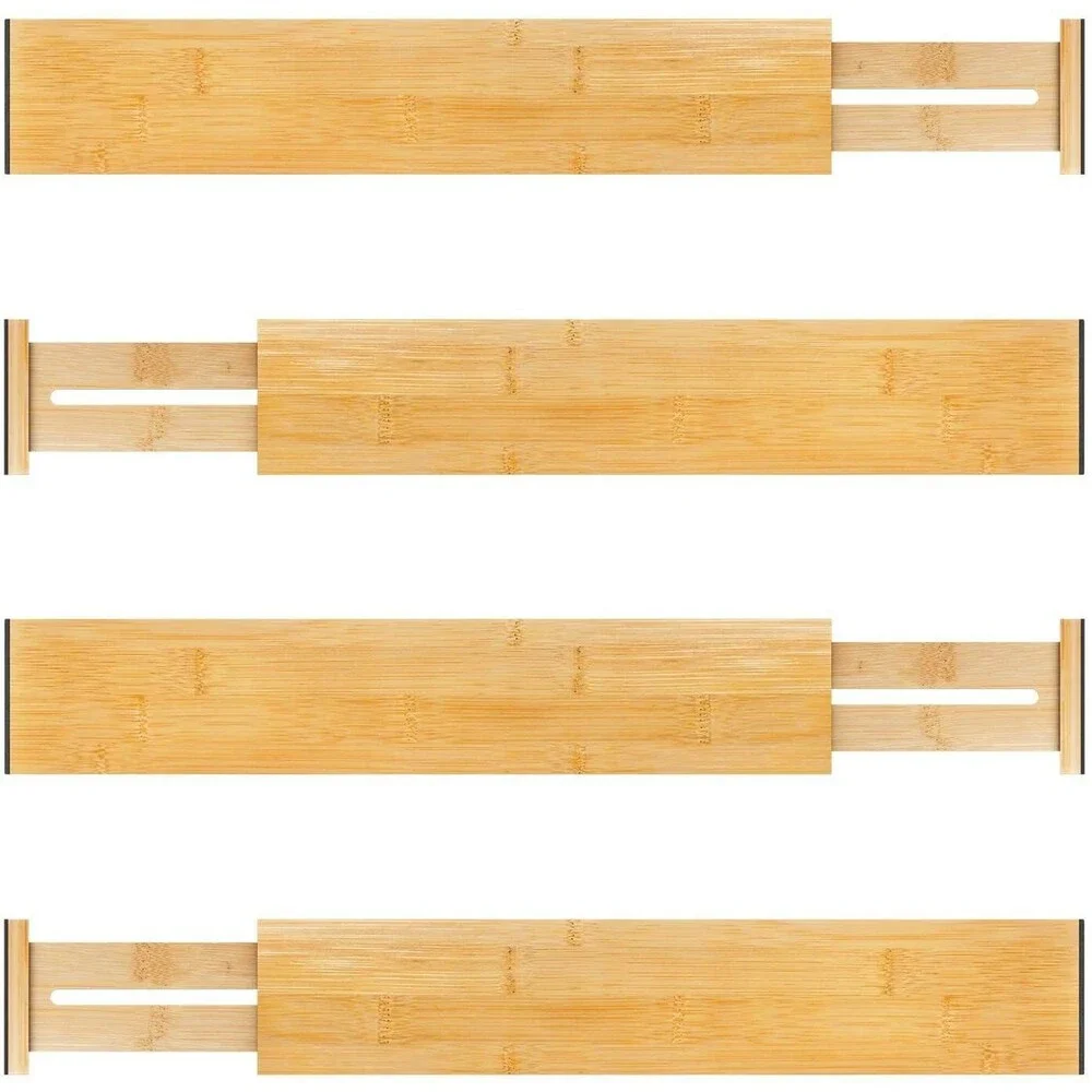 4 Pack Bamboo Drawer Dividers Organizers for Any Room, Adjustable 17.3-22 inches